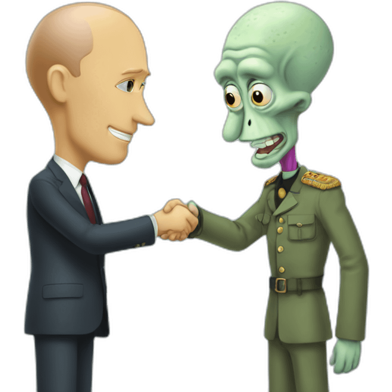 Vladimur putin shakes hand with squidward tentacles emoji