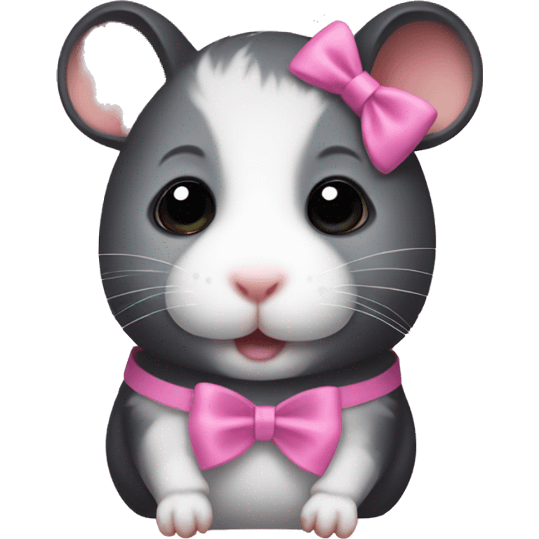 Black hamster with pink bow on head emoji