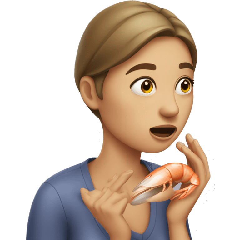 A woman having an allergic reaction to shellfish emoji