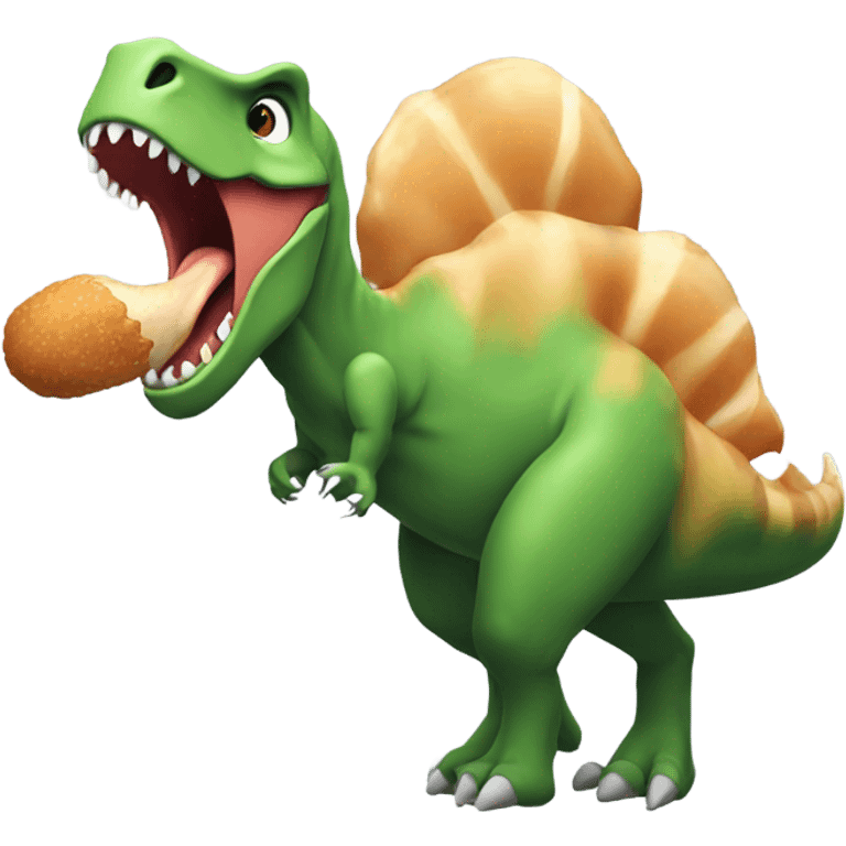 Dinosaur with blonde hair eating chicken leg  emoji