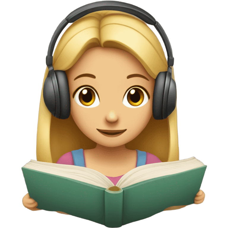 girl reading with earphones indoors emoji