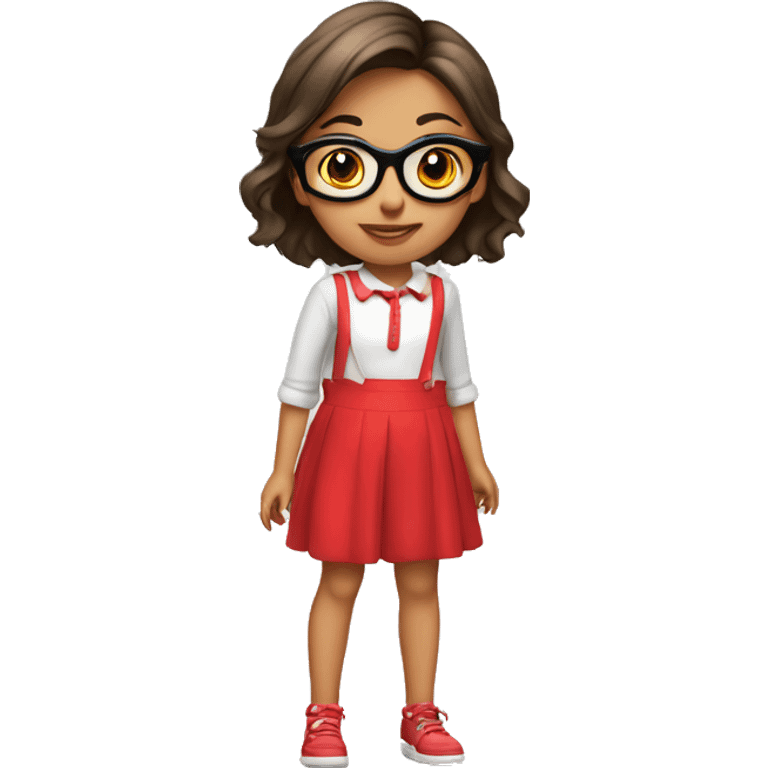 emoji niña alta, con tres orejas, pelo rojo y corto y con gafas emoji