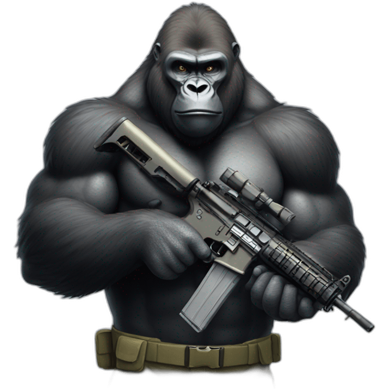 Big Buff Gorilla holding an AR-15 gun emoji