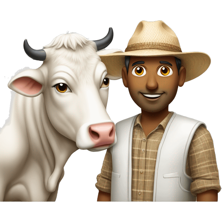 indian dairy farmer with cow nearby emoji