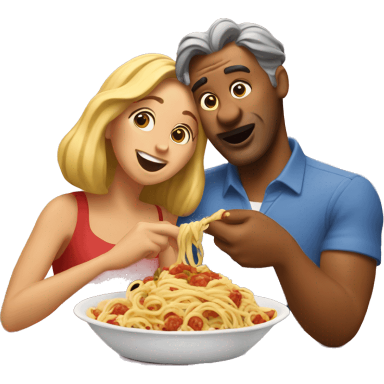 lady and tramp eating spaghetti emoji