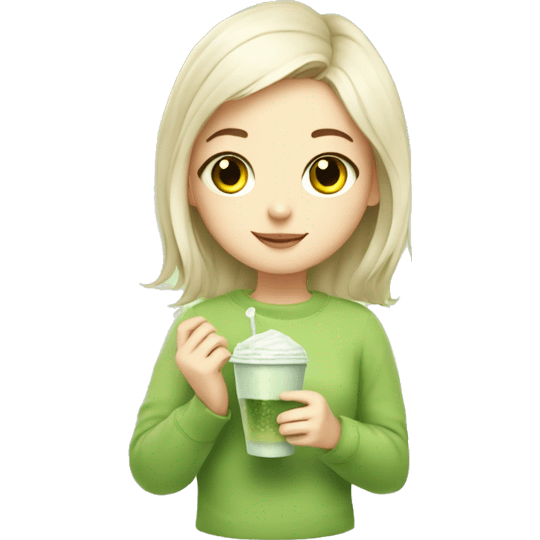 Cute girl holding a cat and cup of iced matcha  emoji