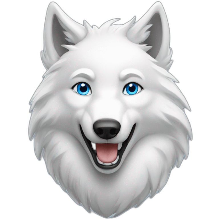 Happy White Wolf blue eyes short hairs emoji