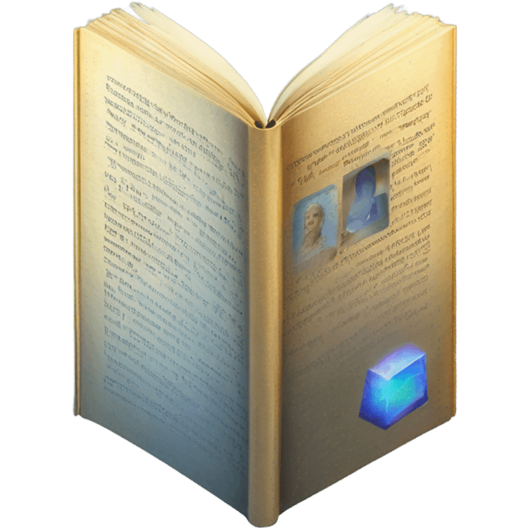 A book (El Progreso newspaper) morphing into a holographic screen, symbolizing historical knowledge evolving into futuristic AI-driven innovation. emoji