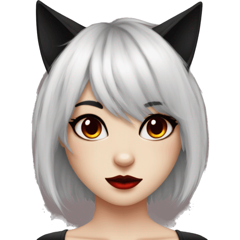 Anthro Edgy Cool Beautiful Black Cat with Pretty Emo Hair-bangs with Red Streaks emoji