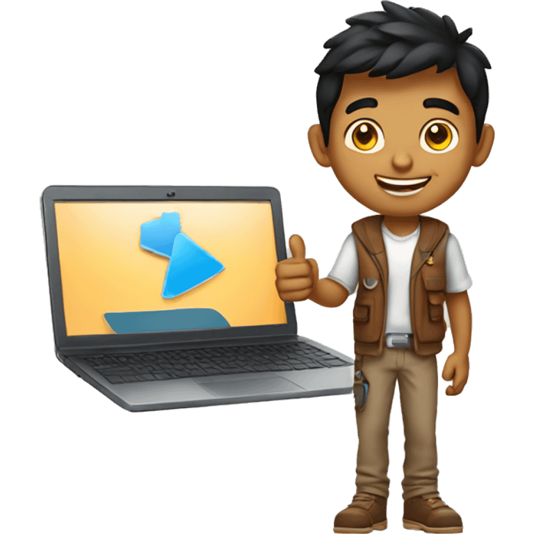 indian college boy holding laptop thumbs up emoji