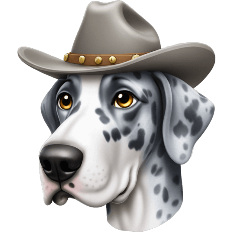 Blue Merle Great Dane wearing a cowboy hat  emoji