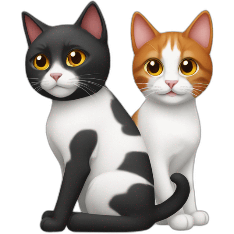 two cats, one black and white, one red hair emoji