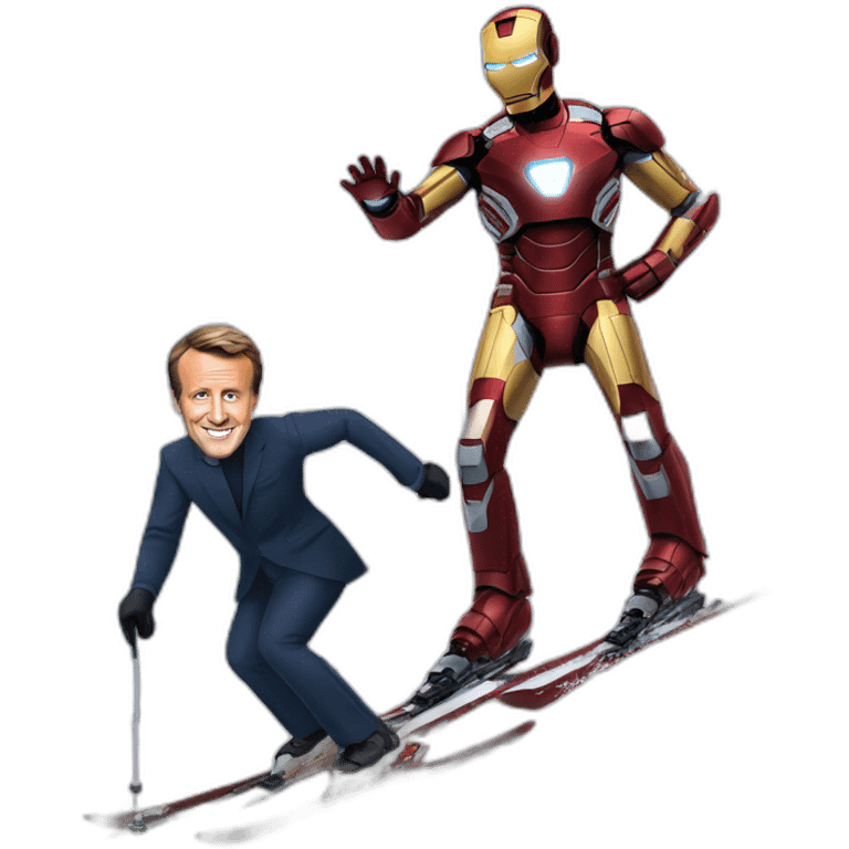 Iron man and Emmanuel Macron skiing emoji