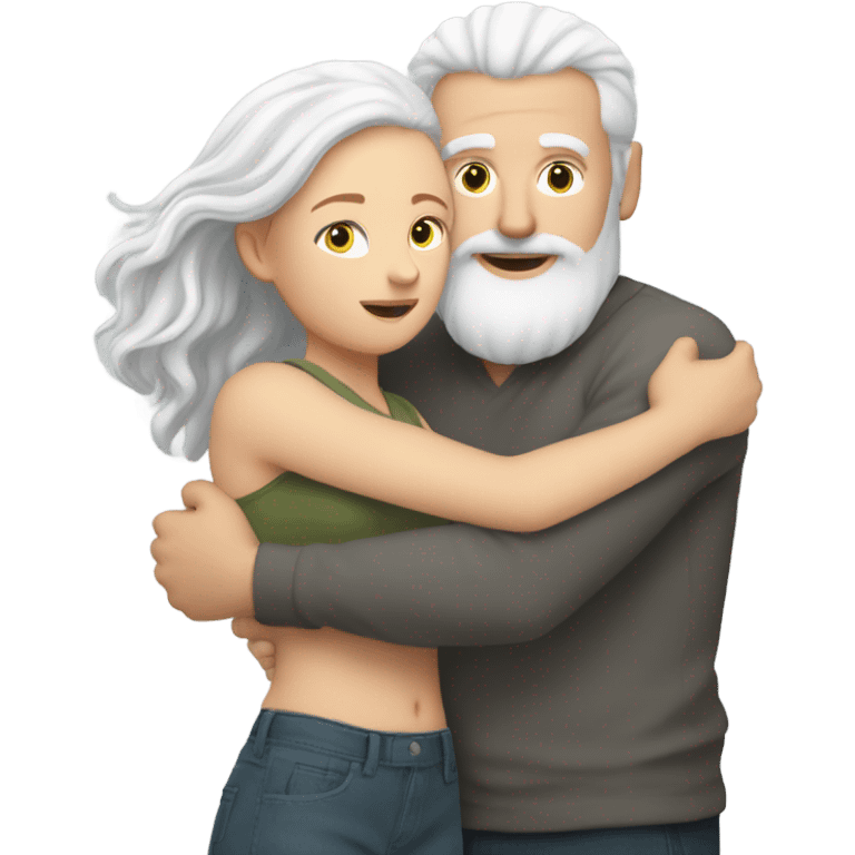 White man ginger , hugging white girlfriend with silver hair  emoji