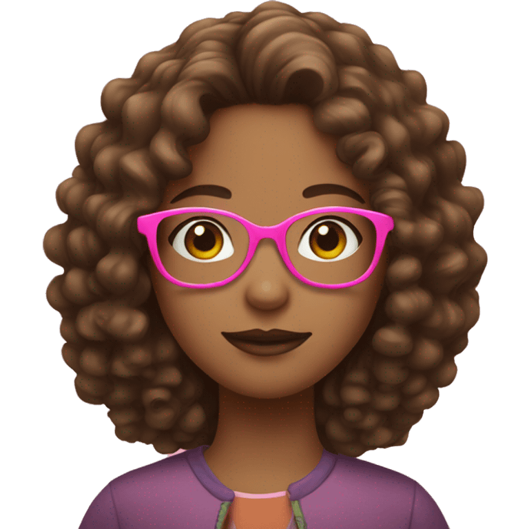 girl with brown curly hair and pink glasses emoji