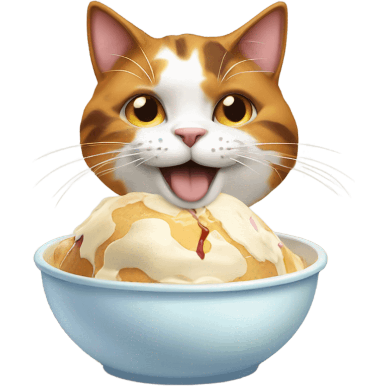 Calico cat eating ice cream emoji