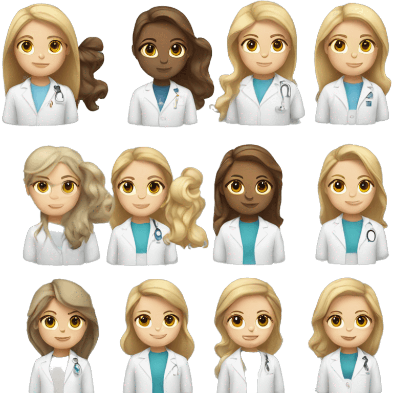 white girl with blonde and brown hair wearing a lab coat emoji