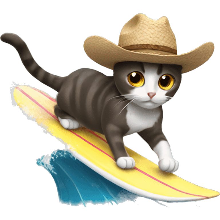 Cat with a cowboy hat surfing emoji