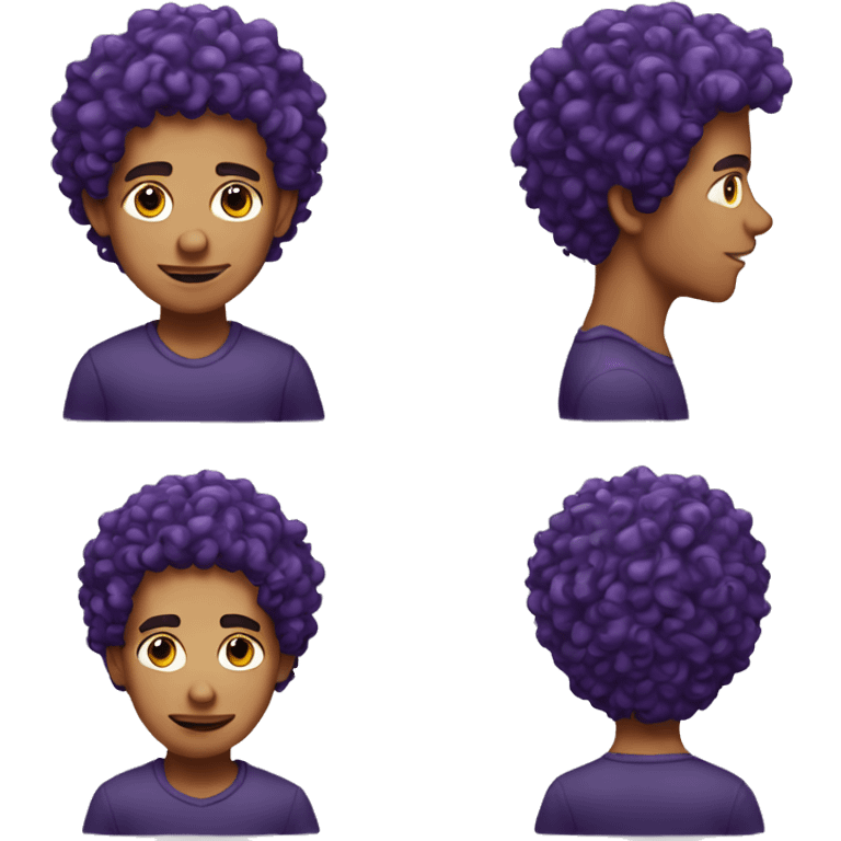 European man, purple curly hair, teenager, earring. emoji