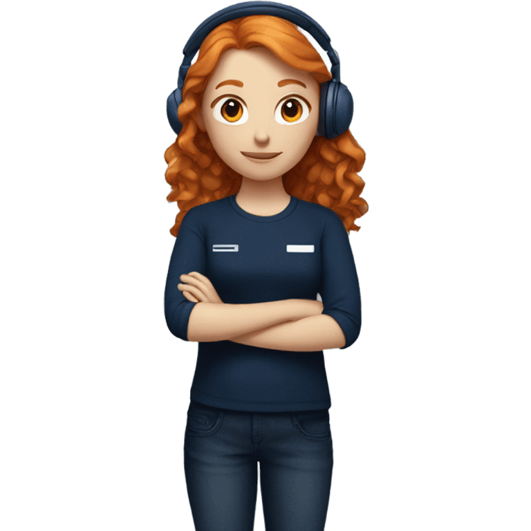 Ginger girl wearing navy blue headphones emoji