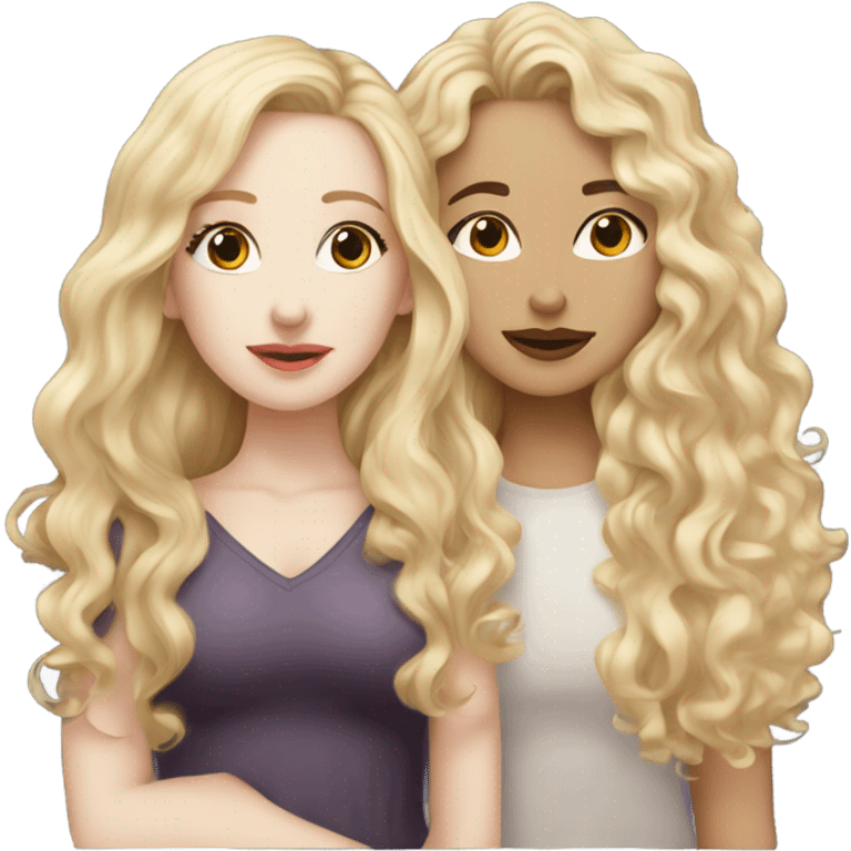 Woman with pale skin and curly blonde hair kissing woman with pale skin and long dark blonde hair emoji