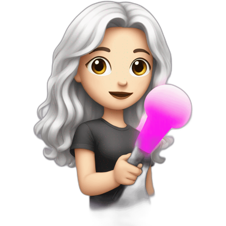 A white girl whit a black pink light stick in her hand emoji