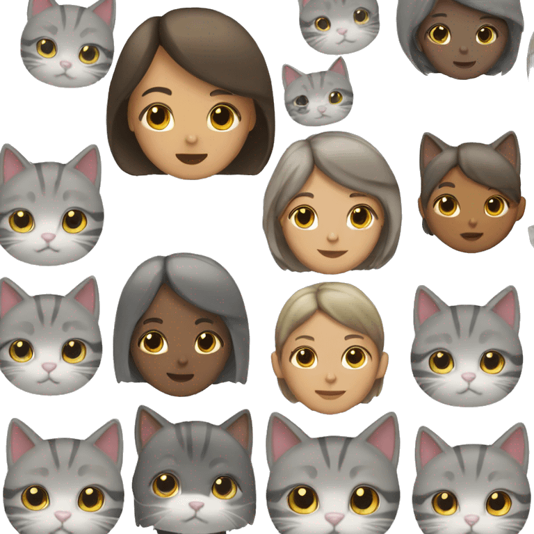 girl with bob haircut brown hair with gray and white cat emoji