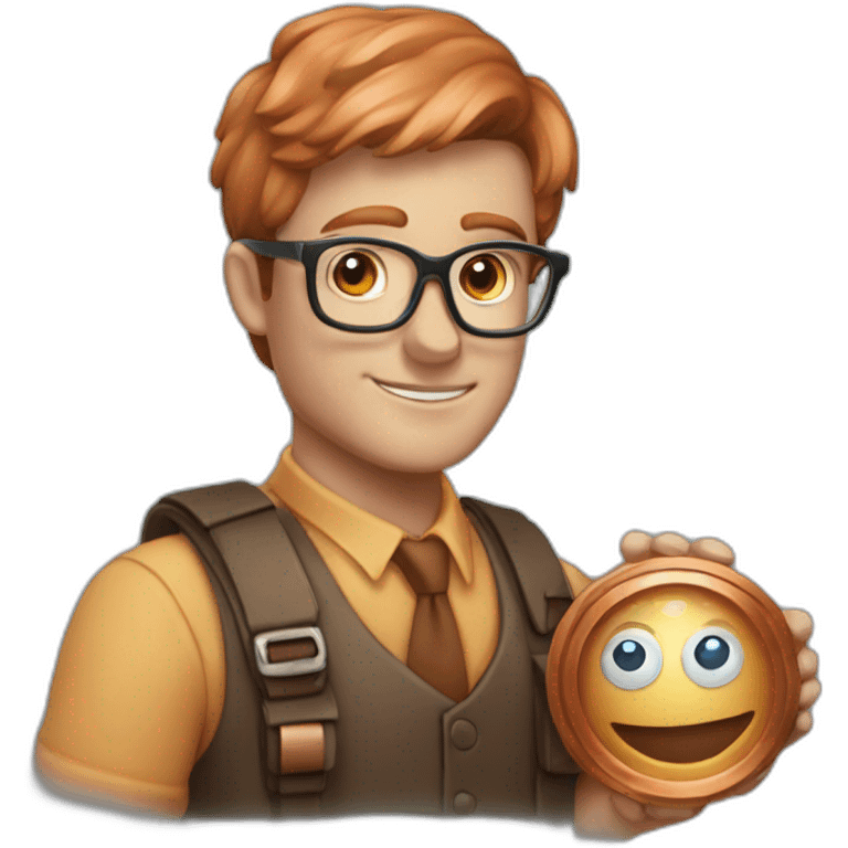 Nerd emoji holding copper giy named cooper emoji