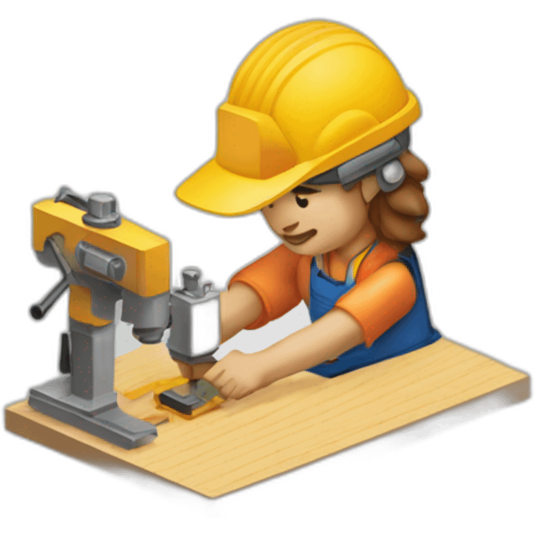 isometric fabricator working in creative workshop cnc machine woodshop metalshop industrial  emoji