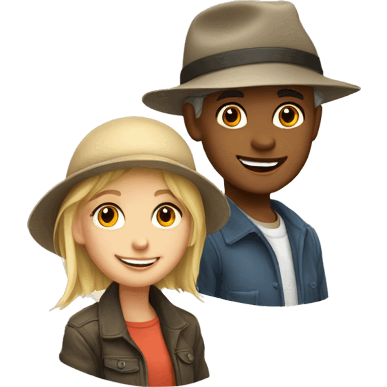 smiling blond girl and boy with hats emoji