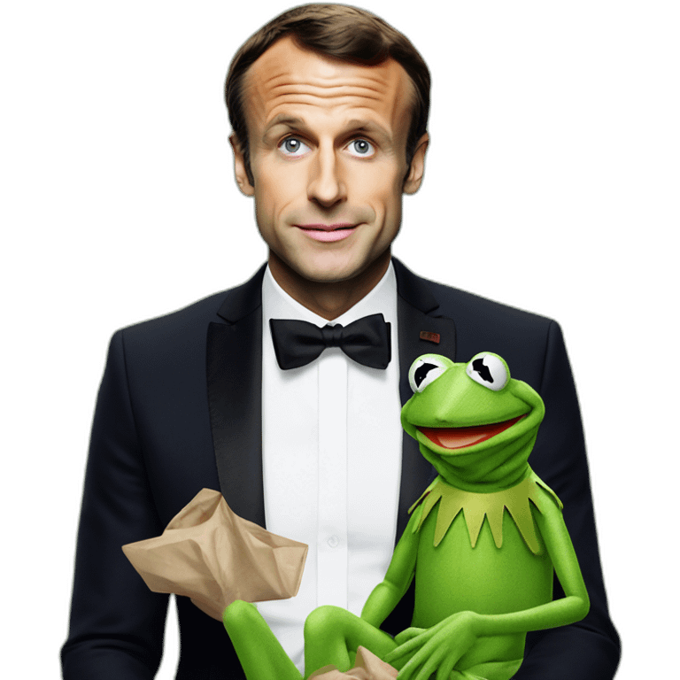 Emmanuel Macron with the body of Kermit the frog emoji