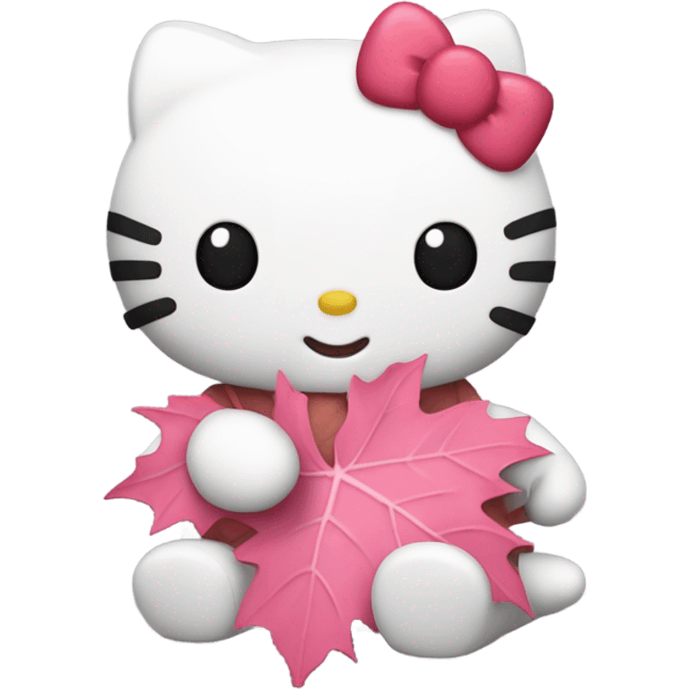 hello kitty sitting and  holding pink maple leaf emoji