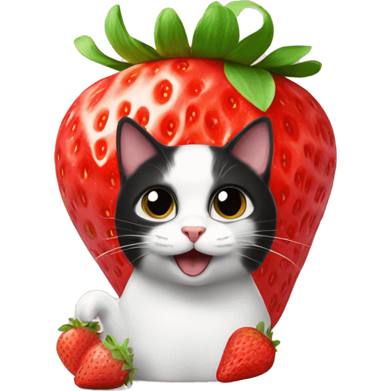 white black cat inside strawberry emoji