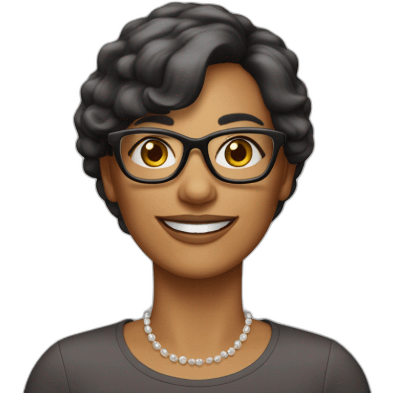 femme 55 ans cheveux noirs très courts et lisses lunettes yeux bruns souriante peau claire emoji