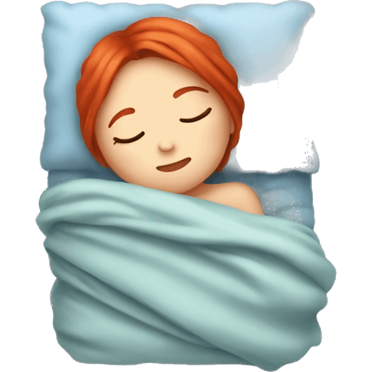 Girl with red hair sleeping in blanket emoji