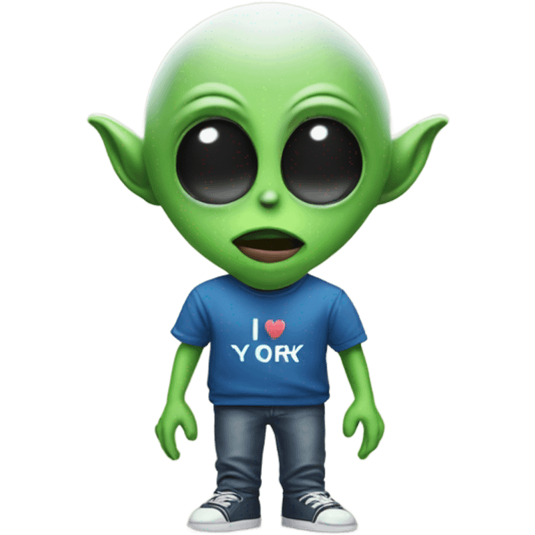 An alien wearing an I love New York t-shirt emoji