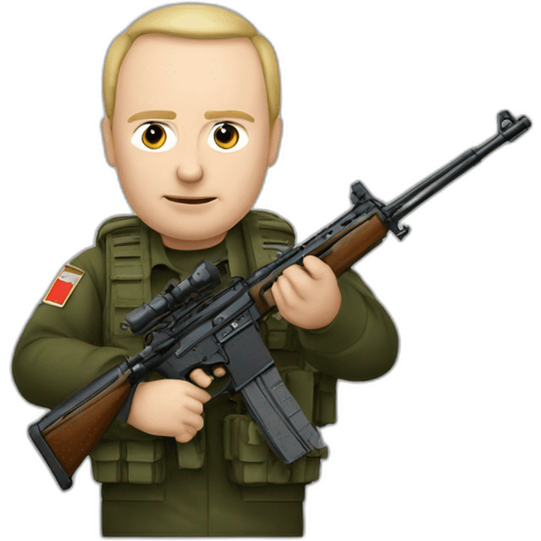 Vladimir poutine avec un fusil et un drapeau russe emoji