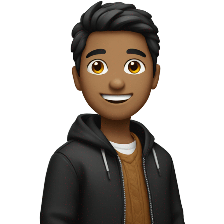 Native smiling boy in black jacket emoji