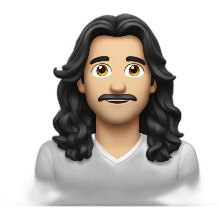 German man with long black hair and hairspray emoji