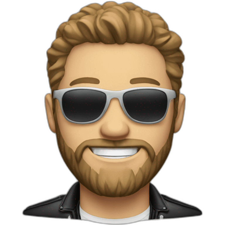 White Man smiling with beard sunglasses leather jacket earrings emoji