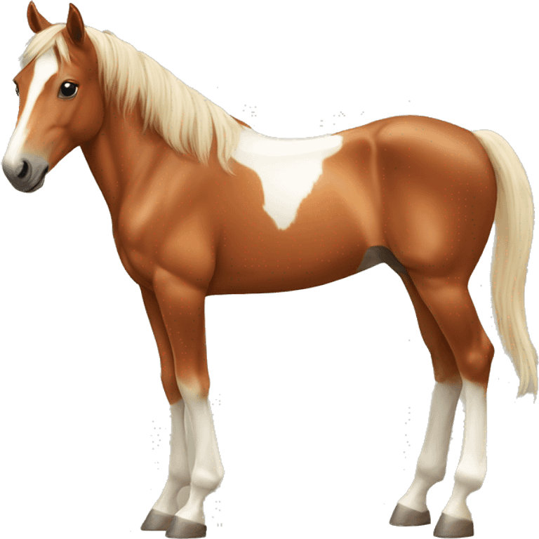 Chestnut horse with white, cheeky playful horse, young horse foal emoji