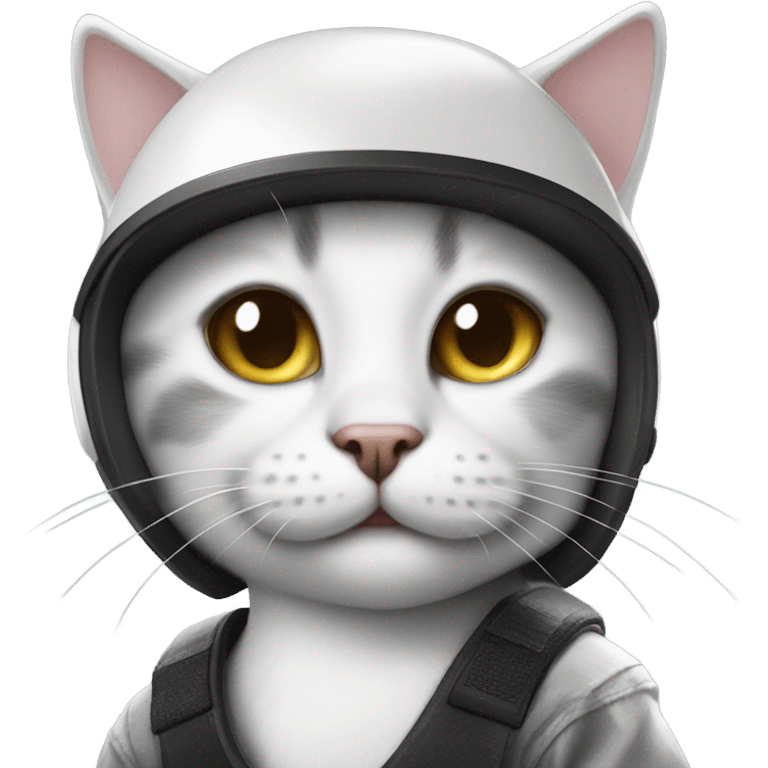 Smiling Black and white cat skateboarding with crash helmet  emoji