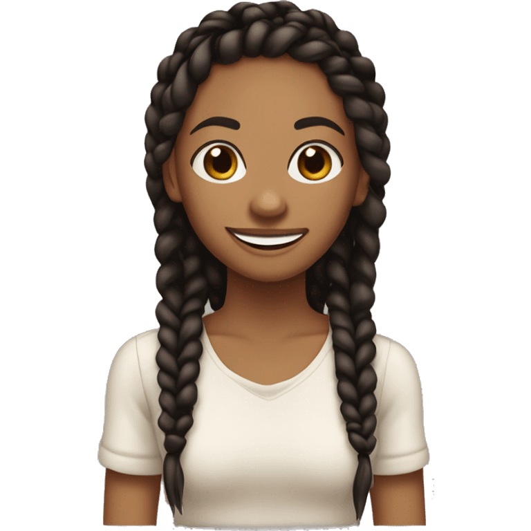 light brown girl with black knotless braids smiling very hard emoji