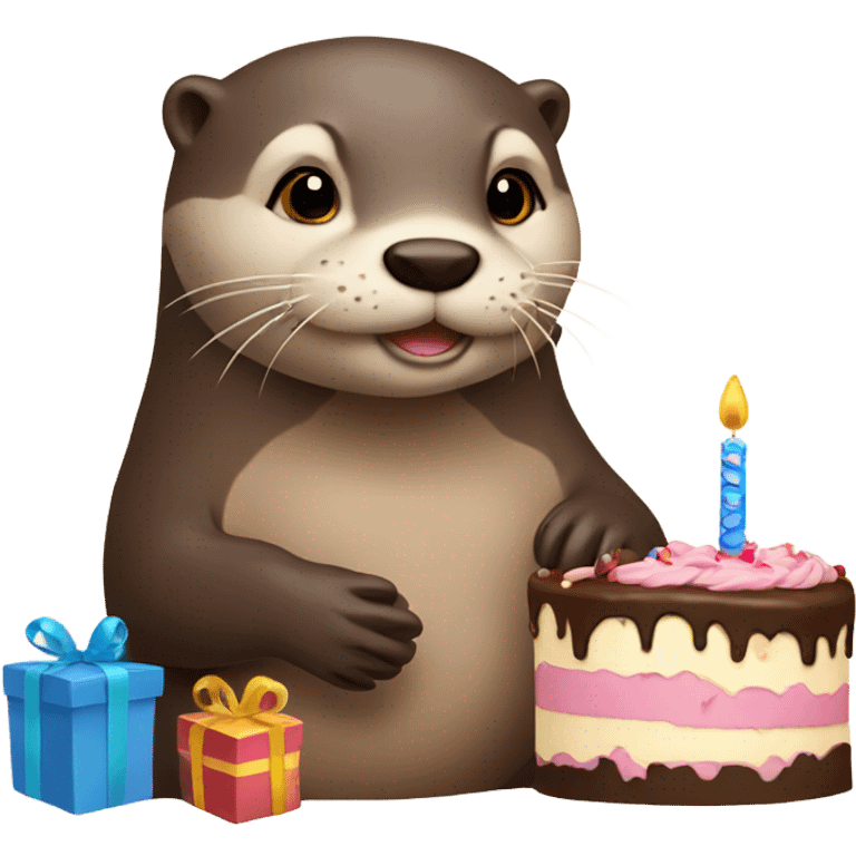 Otter with a birthday cake emoji