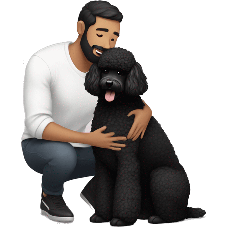 Men with white skin and black haired and beard hugs her Black-Poodle-Black-dog emoji