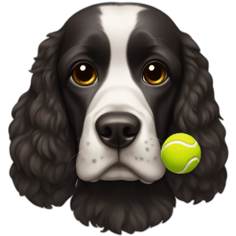 black cocker with brown eyebrow and a tennis ball emoji