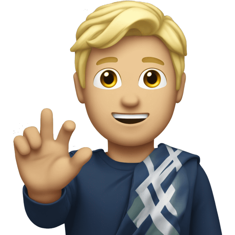 Male with blonde hair waving hand to say hello with a Scotland emoji