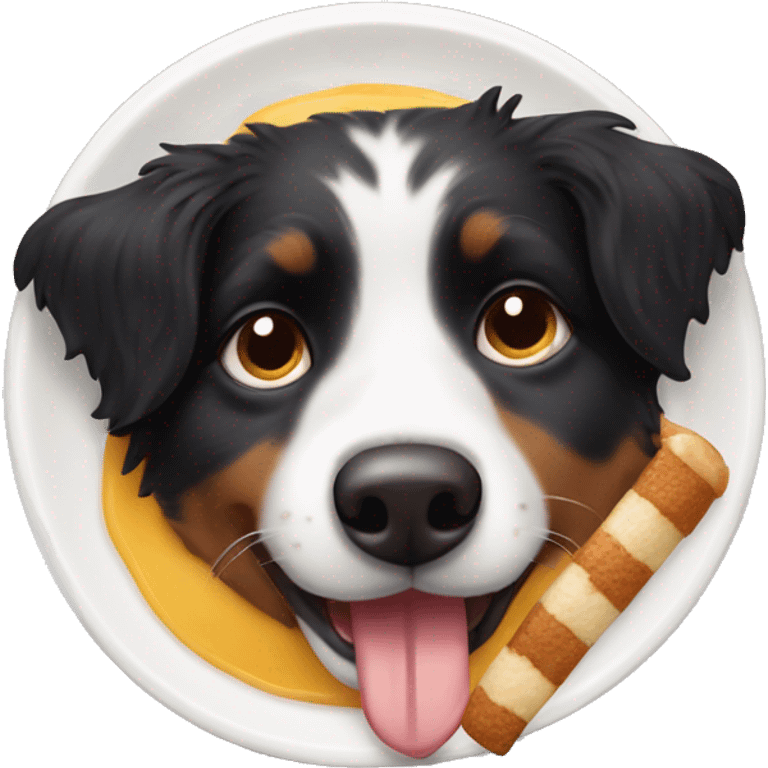 Small black australian shepherd dog eating dessert  emoji