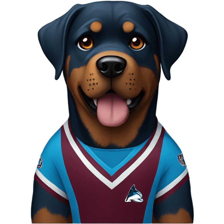 A Rottweiler wearing an Avalanche jersey  emoji