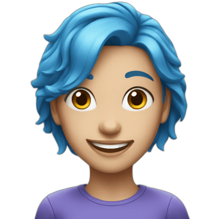 Blue hair girl smiling emoji